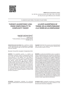 Turing's Algorithmic Lens