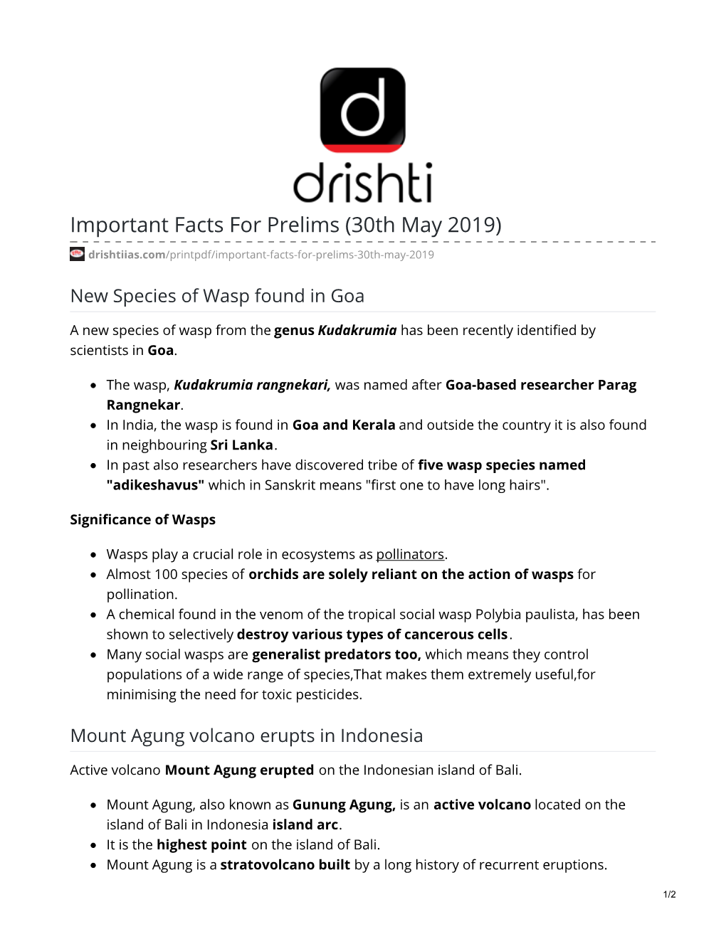 Important Facts for Prelims (30Th May 2019)