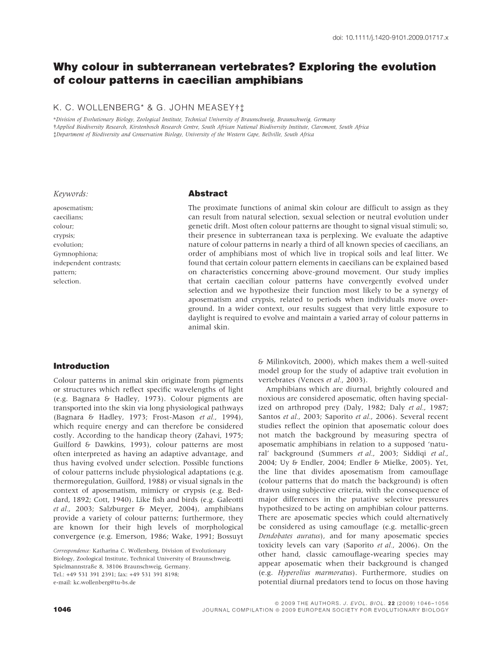 Exploring the Evolution of Colour Patterns in Caecilian Amphibians