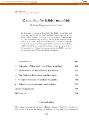 K-Stability for Kähler Manifolds