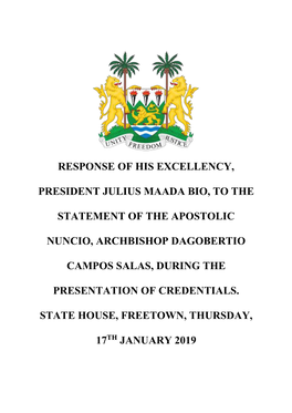 Response of His Excellency, President