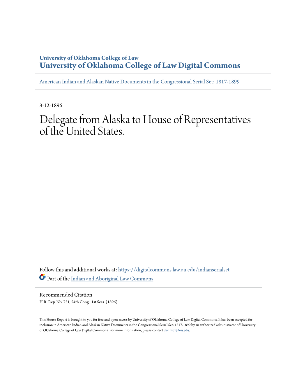 Delegate from Alaska to House of Representatives of the United States