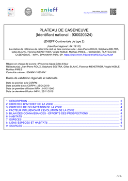 PLATEAU DE CASENEUVE (Identifiant National : 930020324)