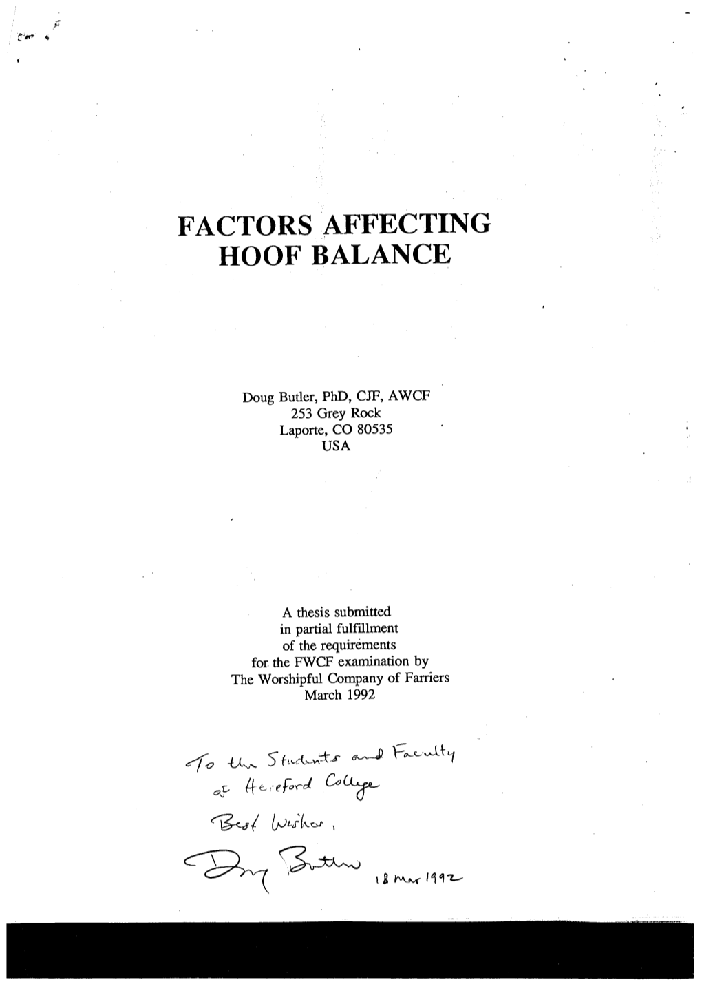 Factors Affecting Hoof Balance