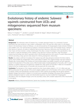 Evolutionary History of Endemic Sulawesi Squirrels Constructed from Uces and Mitogenomes Sequenced from Museum Specimens Melissa T