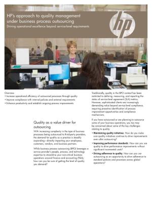 HP's Approach to Quality Management Under Business Process Outsourcing