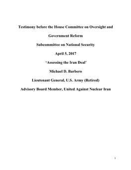 Testimony Before the House Committee on Oversight And