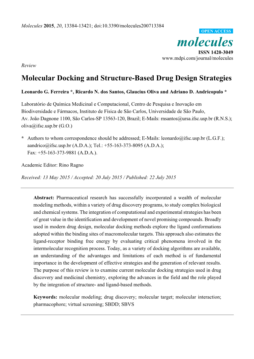 Molecular Docking and Structure-Based Drug Design Strategies