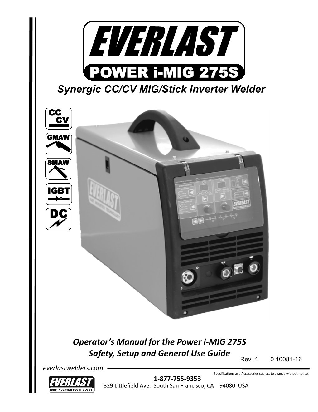 POWER I-MIG 275S Synergic CC/CV MIG/Stick Inverter Welder