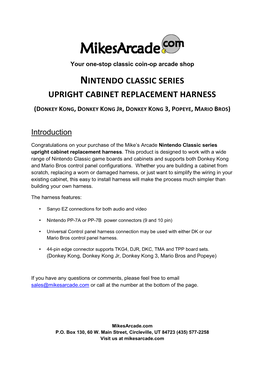 Nintendo Classic Series Upright Cabinet Replacement Harness