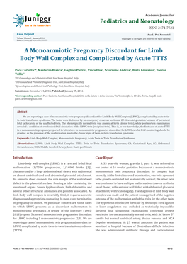 A Monoamniotic Pregnancy Discordant for Limb Body Wall Complex and Complicated by Acute TTTS