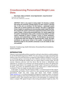 Crowdsourcing Personalized Weight Loss Diets