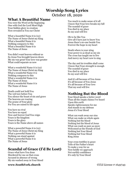 Worship Song Lyrics October 18, 2020