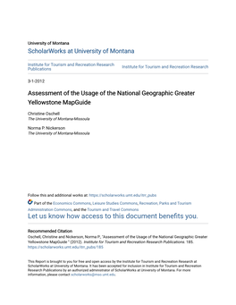 Assessment of the Usage of the National Geographic Greater Yellowstone Mapguide