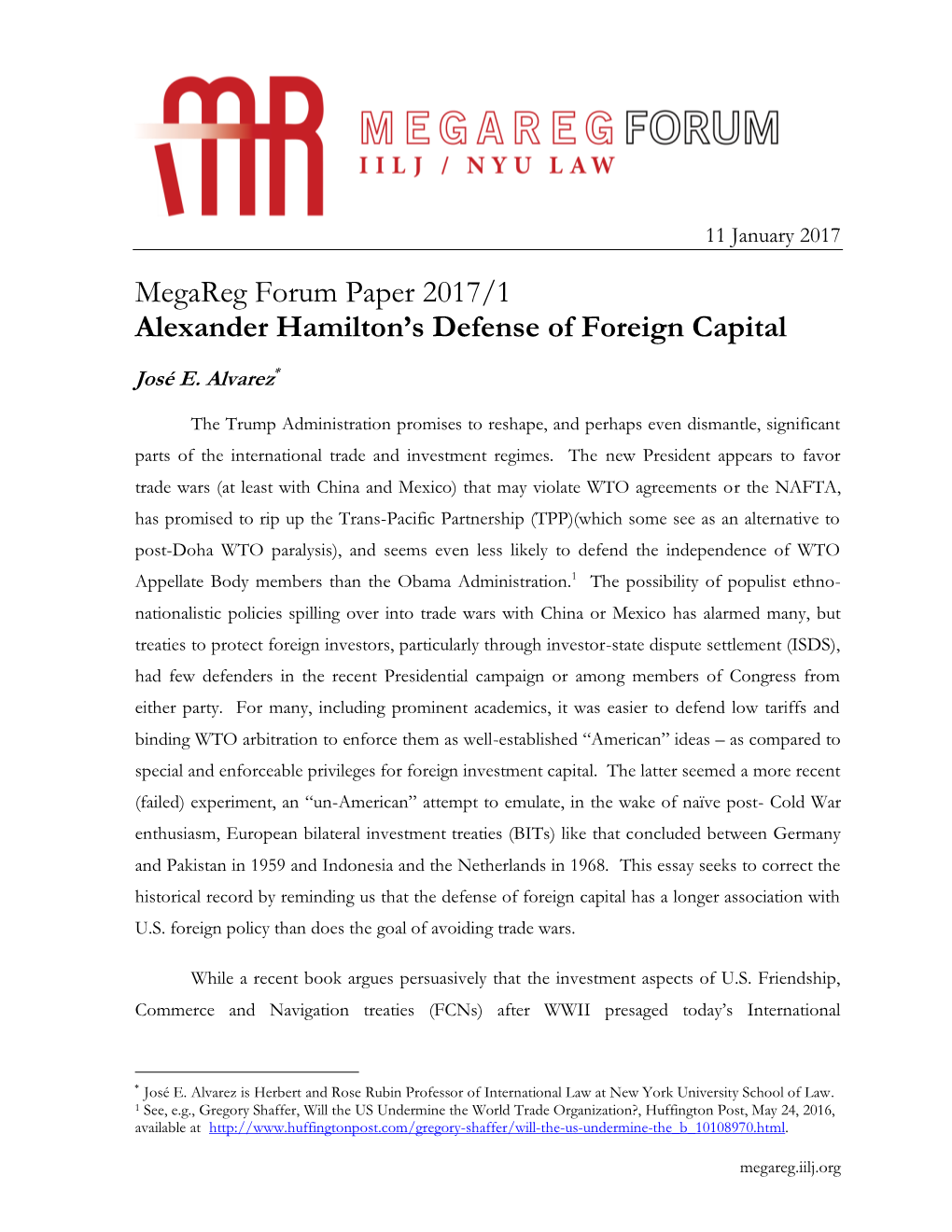 Megareg Forum Paper 2017/1 Alexander Hamilton's Defense Of