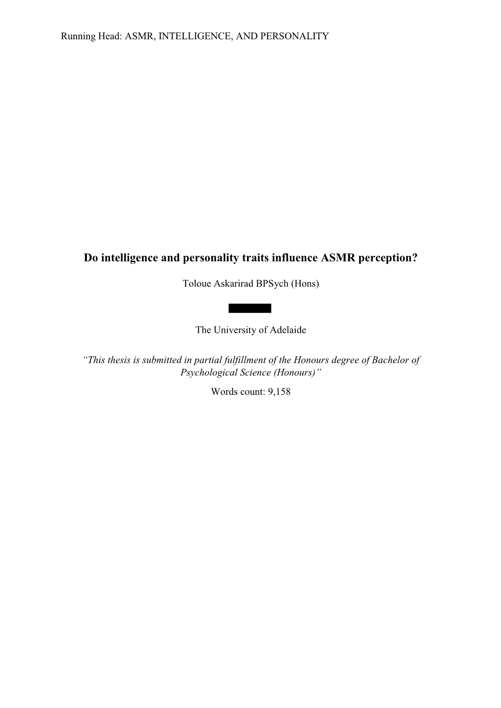 Do Intelligence and Personality Traits Influence ASMR Perception?