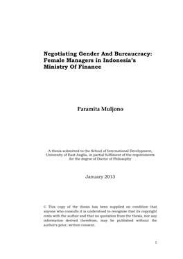 Negotiating Gender and Bureaucracy: Female Managers in Indonesia’S Ministry of Finance