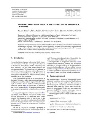 Modeling and Calculation of the Global Solar Irradiance on Slopes