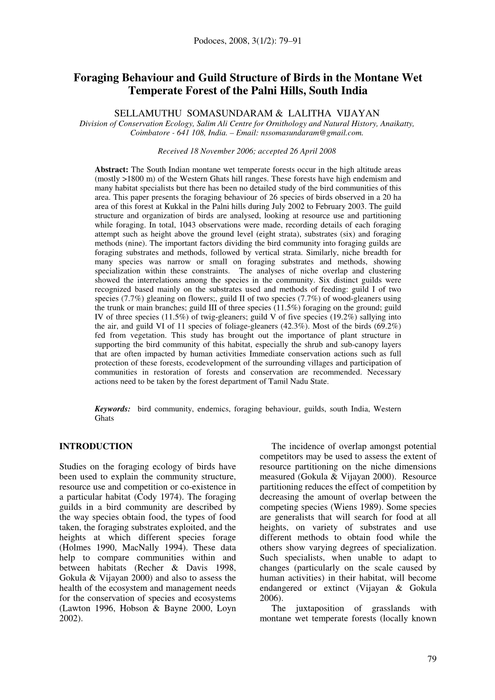 PODOCES 3 1-2 Foraging Behaviour in Southern India