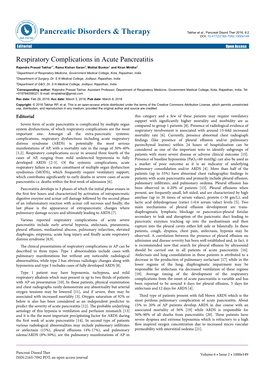 Respiratory Complications in Acute Pancreatitis