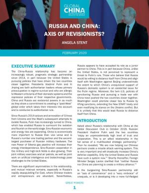 Russia and China: Axis of Revisionists? Angela Stent