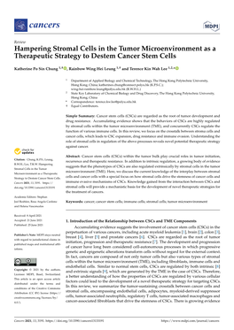 Hampering Stromal Cells in the Tumor Microenvironment As a Therapeutic Strategy to Destem Cancer Stem Cells