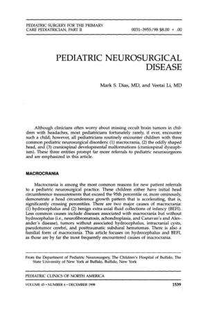 Pediatric Neurosurgical Disease