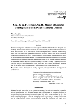 Cruelty and Oxytocin. on the Origin of Somatic Disintegration from Psycho-Somatic Dualism
