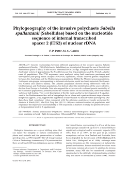 Phylogeography of the Invasive Polychaete Sabella Spallanzanii (Sabellidae) Based on the Nucleotide Sequence of Internal Transcribed Spacer 2 (ITS2) of Nuclear Rdna