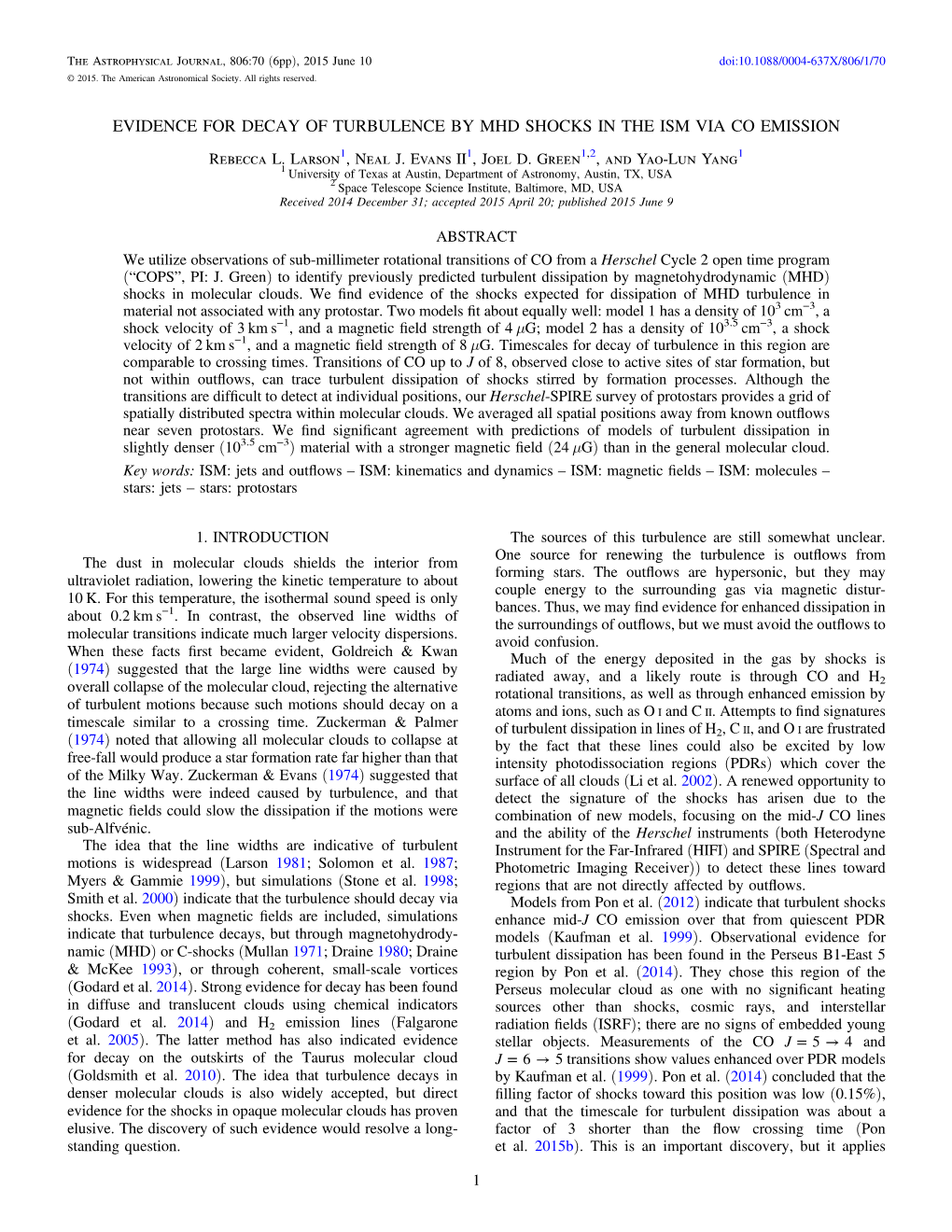 EVIDENCE for DECAY of TURBULENCE by MHD SHOCKS in the ISM VIA CO EMISSION Rebecca L