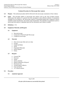 Technical Procedure for Microscopic Hair Analysis