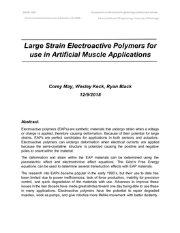 Large Strain Electroactive Polymers for Use in Artificial Muscle Applications