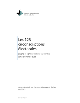 Les 125 Circonscriptions Électorales – Origine Et Signification Des Toponymes