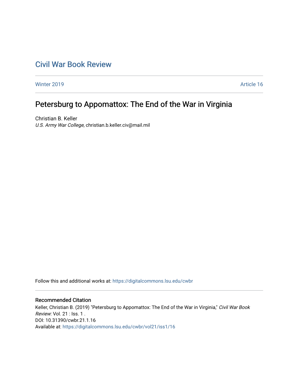 Petersburg to Appomattox: the End of the War in Virginia