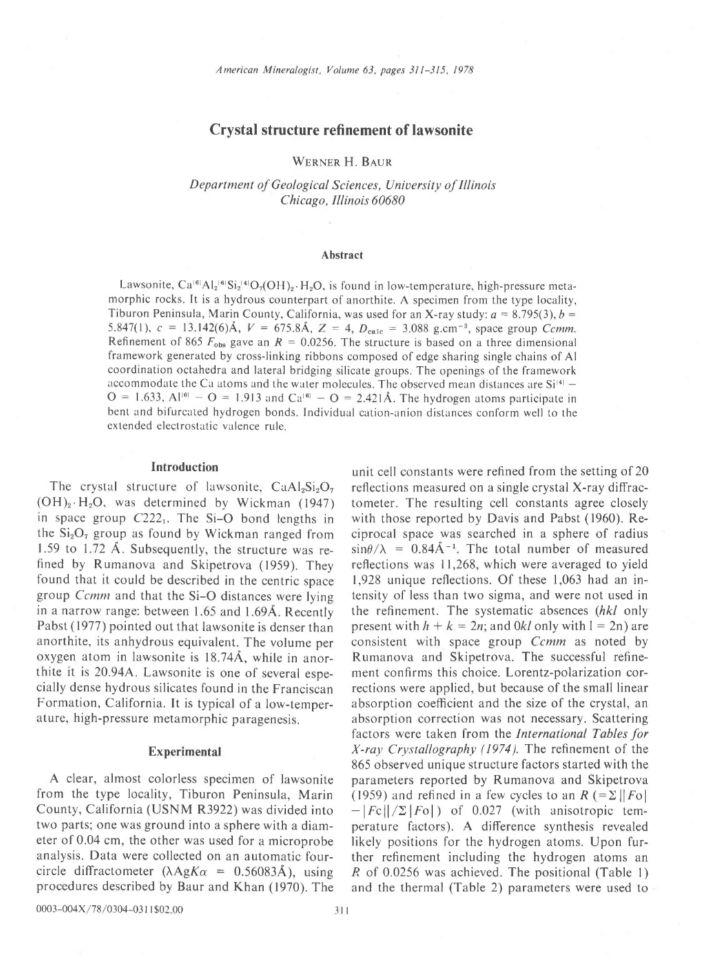 Crystal Structure Refinement of Lawsonite