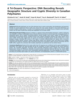 A Tri-Oceanic Perspective: DNA Barcoding Reveals Geographic Structure and Cryptic Diversity in Canadian Polychaetes