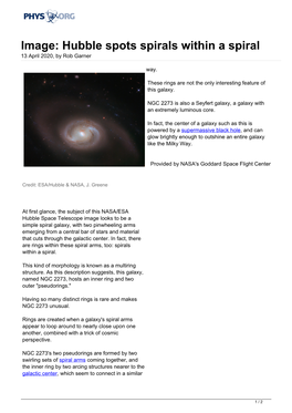 Hubble Spots Spirals Within a Spiral 13 April 2020, by Rob Garner