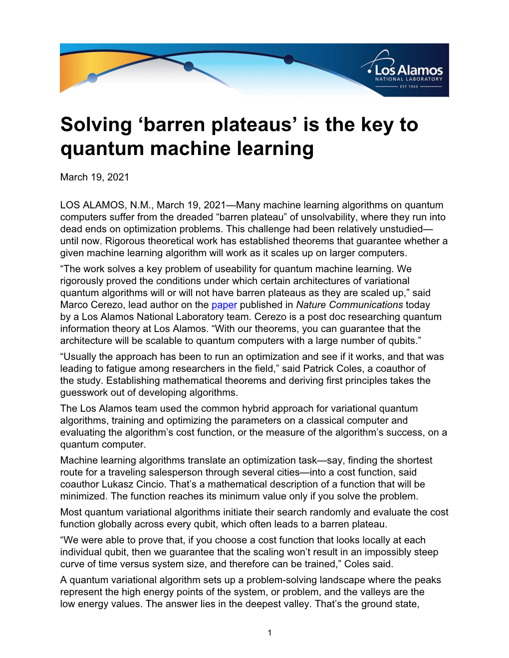 Barren Plateaus’ Is the Key to Quantum Machine Learning