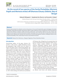 Martesia Fragilis and Martesia Striata) Off Dhamara Estuary (Odisha), Bay of Bengal
