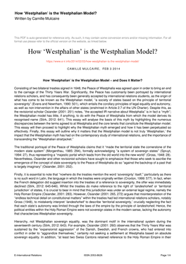 Is the Westphalian Model? Written by Camille Mulcaire