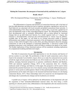 Raising the Connectome: the Emergence of Neuronal Activity and Behavior in C