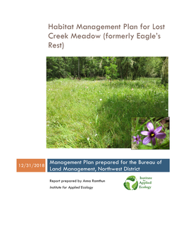 Habitat Management Plan for Lost Creek Meadow (Formerly Eagle’S Rest)