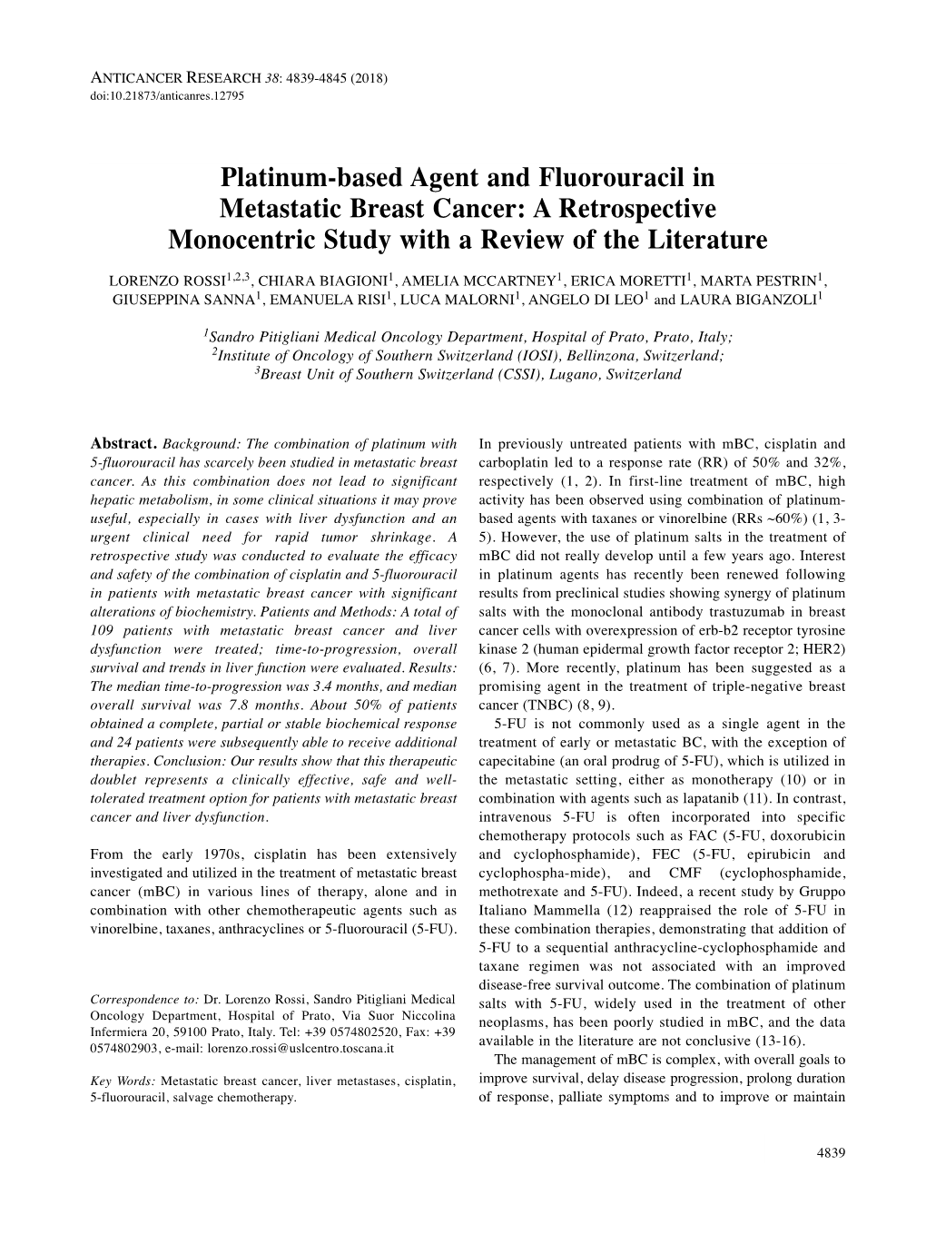 Platinum-Based Agent and Fluorouracil