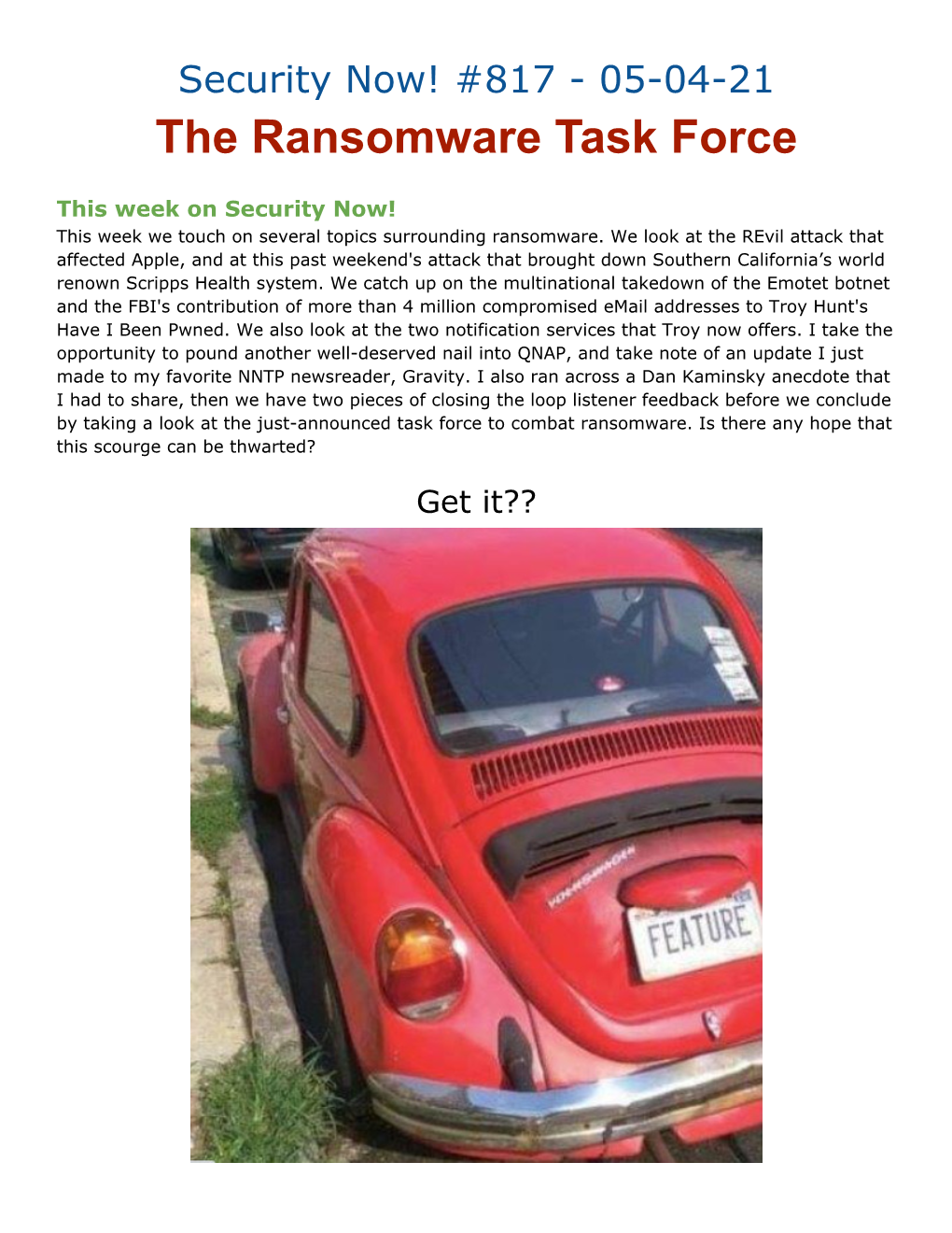 Security Now! #817 - 05-04-21 the Ransomware Task Force