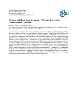 Regional and Global Signals in Seawater Δ18o Records Across the Mid-Pleistocene Transition