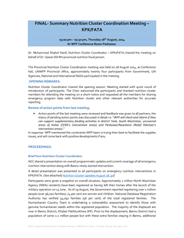 FINAL- Summary Nutrition Cluster Coordination Meeting – KPK/FATA