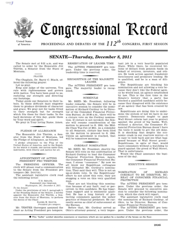 Congressional Record United States Th of America PROCEEDINGS and DEBATES of the 112 CONGRESS, FIRST SESSION