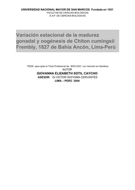 Variación Estacional De La Madurez Gonadal Y Oogénesis De Chiton
