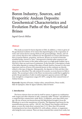 Boron Industry, Sources, and Evaporitic Andean Deposits: Geochemical Characteristics and Evolution Paths of the Superficial Brines Ingrid Garcés Millas