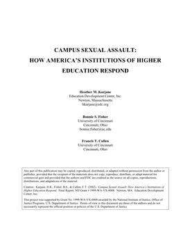 Campus Sexual Assault: How America's Institutions of Higher Education